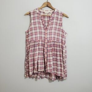 Anthro 11.1 Tylho Pink Plaid Button Down Tank Top